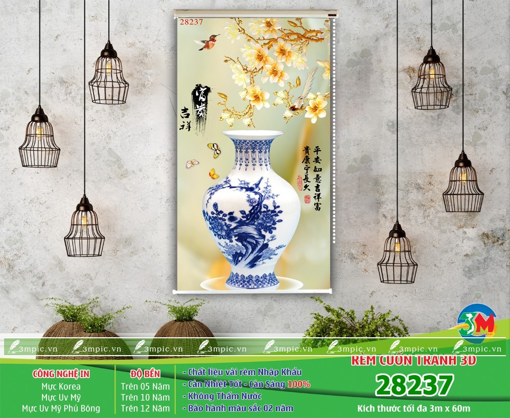 Rèm Cuốn Tranh Bình Hoa 28237