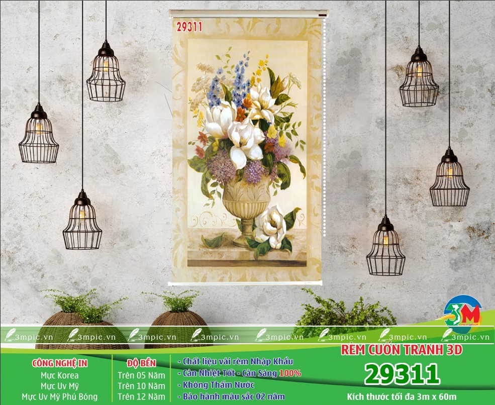 Rèm Cuốn Tranh Bình Hoa 29311