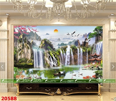 tranh dán tường 3D phòng khách; tranh dán tường sơn thủy 3D; tranh dán tường 3D; tranh dán tường 3D đẹp; 3mpic.vn