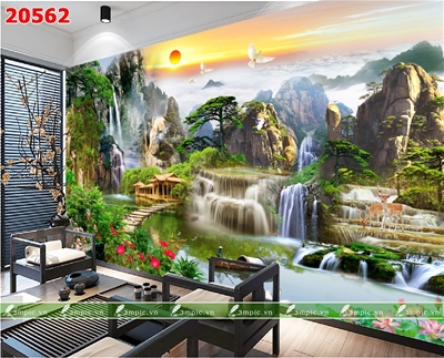 tranh dán tường 3D phòng khách; tranh dán tường sơn thủy 3D; tranh dán tường 3D; tranh dán tường 3D đẹp; 3mpic.vn