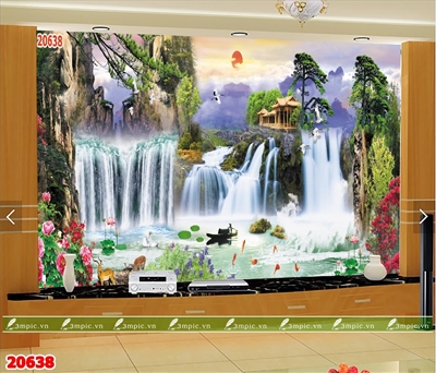 tranh dán tường 3D phòng khách; tranh dán tường sơn thủy 3D; tranh dán tường 3D; tranh dán tường 3D đẹp; 3mpic.vn