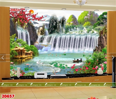 tranh dán tường 3D phòng khách; tranh dán tường sơn thủy 3D; tranh dán tường 3D; tranh dán tường 3D đẹp; 3mpic.vn