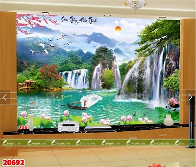 tranh dán tường 3D phòng khách; tranh dán tường sơn thủy 3D; tranh dán tường 3D; tranh dán tường 3D đẹp; 3mpic.vn