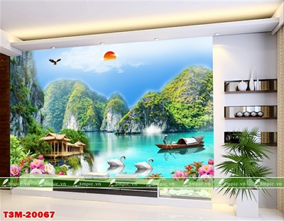 tranh dán tường 3D phòng khách; tranh dán tường sơn thủy 3D; tranh dán tường 3D; tranh dán tường 3D đẹp; bán file tranh cung cấp file tranh; 3mpic.vn