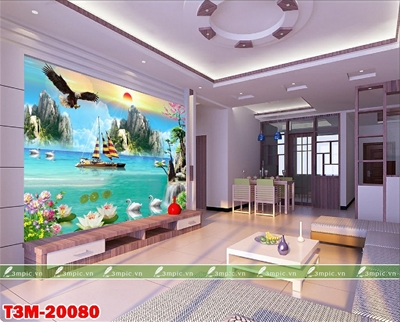 tranh dán tường 3D phòng khách; tranh dán tường sơn thủy 3D; tranh dán tường 3D; tranh dán tường 3D đẹp; bán file tranh cung cấp file tranh; 3mpic.vn